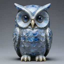 symmetrical detailed sculpture of an owl, made of Shimmering Sapphire