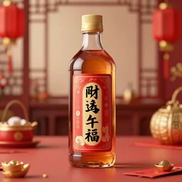 bottle of JP-Chenet with a label for chinese new year, unreal engine 5, octane render,