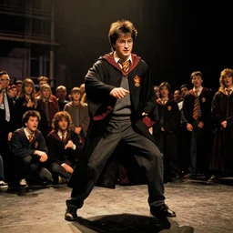 actual photo of Harry Potter(2001) on stage in an underground rap battle somewhere in New York, photograph