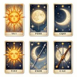 sun and moon in tarot card style, tarot deck, fantasy, behance, pinterest, deviantart, artstation, weapons concept art, design, high details