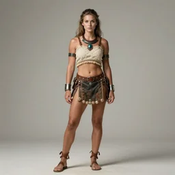 portrait of a barbarian female, full body view, ultra sharp, very detailed, high quality focus by wlop