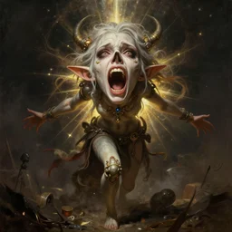 death is swallowed up in victory, very detailed and beautiful womans face, screaming with fear, artwork by artgerm, centered shot, wide angle, full body, elfpunk