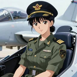 A Beautiful young  female military pilot   , sitting in her jet   || VERY ANIME, fine-face, realistic shaded perfect face, fine details. Anime. realistic shaded lighting poster by Ilya Kuvshinov katsuhiro otomo ghost-in-the-shell, magali villeneuve, artgerm, Jeremy Lipkin and Michael Garmash, Rob Rey and Kentarõ Miura style, trending on art station