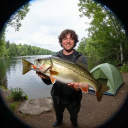 ernest got to camp crystal lake, hyper realistic, fish eye lense