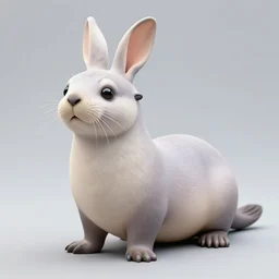 bipedal albino amphibious otter seal creature with rabbit ears and a fat tail