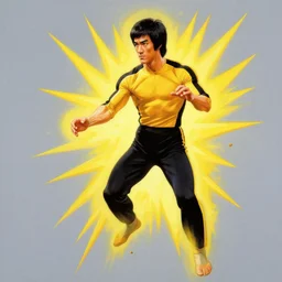 bruce lee, yellow, spike aura in motion, floating pieces, painted art by tsuyoshi nagano, greg rutkowski, artgerm, alphonse mucha, spike painting