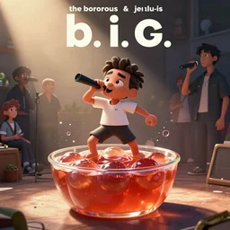 the notorious b. i. g. as jell - o pudding jiggling as he's rapping, animation pixar style, shaded lighting poster by magali villeneuve, artgerm, jeremy lipkin and michael garmash, rob rey and kentaro miura style, trending on art station