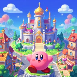 mystical palace in kirby video game, shot from town street