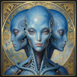 symmetry!! portrait of blue alien in the style of horizon zero dawn, machine face, intricate, elegant, highly detailed, digital painting, artstation, concept art, smooth, sharp focus, illustration, art by artgerm and greg rutkowski and alphonse mucha, 8 k