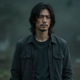 a long, dark haired man, 2 8 years old, five o'clock shadow casually dressed, cinematic, gloomy background, realistic, digital art, character art, 8 k