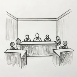 a crayon scribble of a courtroom sketch, low quality low skill drawing.