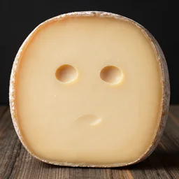 round aged cheese with face