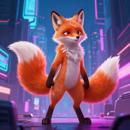 a fox fursona with a fluffy tail in a cyberpunk city, trending on artstation, by kawacy, neon backlighting, furry art