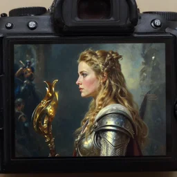 film camera : side profile portrait painting by thomas blackshear of imogen poots as paladin, 5 4 k rtx hdr fantasy art by artgerm, lawren harris, eve ventrue, sherree, ilya kuvshinov, magali villeneuve, jeremy lipkin, rob rey, christophe vacher