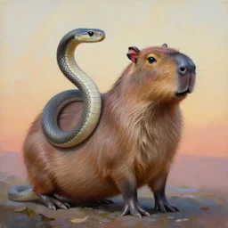 painting of hybrid between capybara & snake!!, intercrossed animal, by zdzislaw beksinski, by lewis jones, by mattias adolfsson, cold hue's, warm tone gradient background, concept art, beautiful composition, digital painting