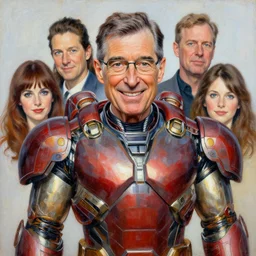portrait of mister rogers wearing power armor. intricate painting by ross tran, magali villeneuve, and jeremy mann.