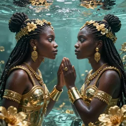 illustration neo - renaissance cinematic super expressive! oshun goddess with water armor, staring at herself in a liquid mirror, gold flowers, highly detailed digital art masterpiece, smooth etienne sandorfi eric zener dramatic pearlescent soft teal light, ground angle uhd 8 k, sharp focus