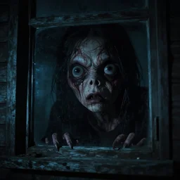 terrifying creature with huge eyes staring at you menacingly from outside your window at night, causing high anxiety, terror, and chills down your spine