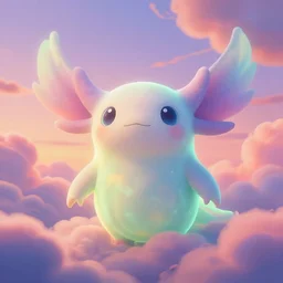 fluorescent soft pleasing - palette friendly colossal gentle monster friendly giant mystical spirit axolotl - inspired phantom goddess queen of the wind, eyes, character portrait, close - up, pleasing palette, undulating nebulous sunset clouds, adorable, friendly, dyllic cumulonimbus environment matte painting from fantasia pastel axolotl from fantasia ( 1 9 4 1 )