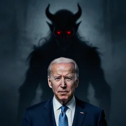 a photo of joe biden as a demon, red eyes, shadowy figure