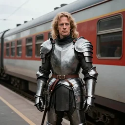 steven wilson wearing armor in the style of a train - n 4