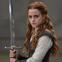 Emma Watson as Eowyn, holding a sword