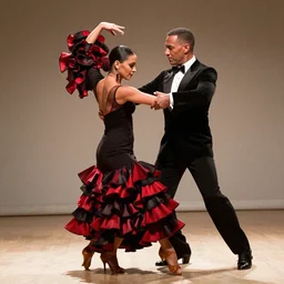 a photograph of terry crews in high heels dancing the flamenco with terry crews, while terry crews watches