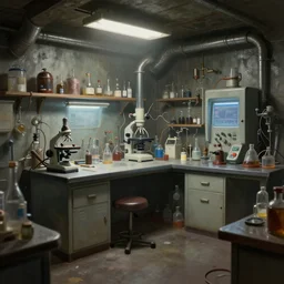 a beautiful insanely detailed matte painting of a basement laboratory, sharp, ray tracing, ambient occlusion, octane render, by moebius, by greg rutkowski