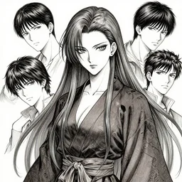 portrait of anime succubus with long hair wearing a dark robe, pen and ink, intricate line drawings, by craig mullins, ruan jia, kentaro miura, greg rutkowski, loundraw