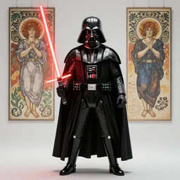 Darth vader posing with a red lightsaber for Anatomy book. By Peter Mohrbacher. Wlop, tooth wu, alfons, mucha, trending on artstation, 4k ultra hd, super detailed, octane render