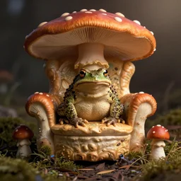 A toad seated on an amanita-colored throne