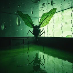 a room of oil, water caustics, the giant insect is inside, fear!!, film still from the movie directed by denis villeneuve and david cronenberg with art direction by salvador dali and dr. seuss