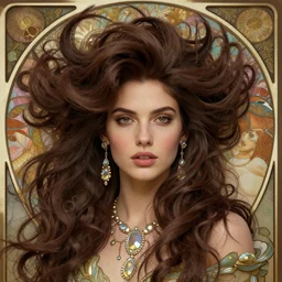 song of the hurricane, detailed caucasian beauty portrait, chocolate, opulent swirling hair and seaweed, iridescent jewellery, face in focus, organic background, art by wlop, peter morebacher, greg rutkowski, craig mullins, ruan jia, thomas kinkade, victor ngai, ernst haeckel, alphonse mucha, unreal engine, blender, octane, ray tracing