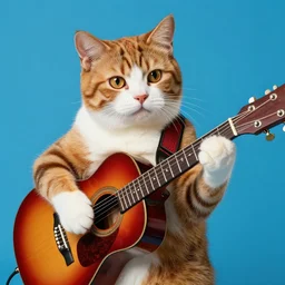 calico cat playing guitar, ultrarealistic, 4 k, studio lighting, vibrant colors