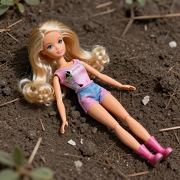 a dirty and broken barbie doll in the ground, realistic, 8 k, extremely detailed, cgi, trending on artstation, hyper - realistic render, by greg rutkowski