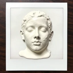 a liquid white clay portrait of a face melt down, realistic detailed watercolor polaroid