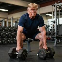 donald trump professional trainer photo at the gym weightlifting dumbbells, 8 k, highly detailed, f 1 / 1 6 ss 1 1 0 iso 4 0 0
