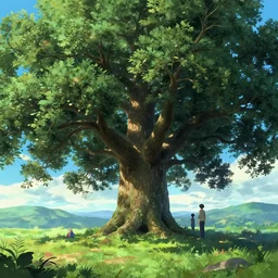 A landscape with a giant oak tree, Low level, rendered by Beeple, Makoto Shinkai, syd meade, simon stålenhag, environment concept, synthwave style, digital art, unreal engine, WLOP, trending on artstation, 4K UHD image, octane render,