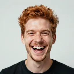 a portrait of a laughing man with ginger hair, by ross tran, distorted