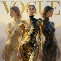 3 d, fashion model, liquid gold, liquid black ink, soft light, morning, sun rays, vogue cover style, poster art, hyper detail, intricate oil painting, multiple exposure, morning mood, 3 d, by tooth wu and wlop and beeple and greg rutkowski