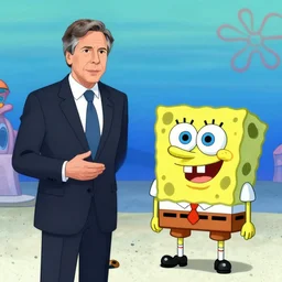 Antony Blinken holding a summit with SpongeBob in Bikini Bottom, digital art, detailed, trending on artstation