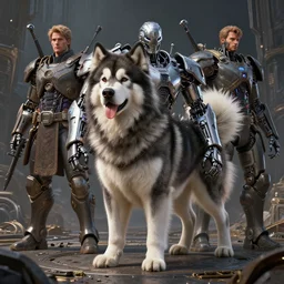 warrior alaskan malamute, antrophomorphic art, cybernetic armor, detailed, intricate environment, by krenz cushart, rossdraws, ilya kuvshinov, peter mohrbacher, greg rutkowski, thomas kinkade. unreal engine 5 highly detailed, blender, octane, ray tracing. sharp focus, masterpiece, post processing