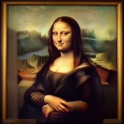 old vintage photo from behind of leonardo da vinci painting his unfinished painting of monalisa