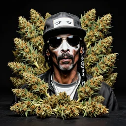 snoop dog portrait explosion of weed cannabis buds, banksy, artgerm
