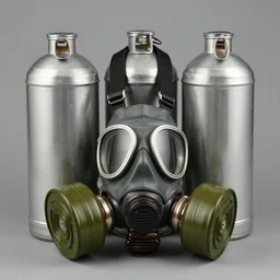 paired short canisters bottom of gas mask