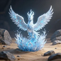 magic frost and ice phoenix egg, rock and sand around, peter mohrbacher style, ray tracing, cinematic, digital art, realistic, wallpaper size, octane render