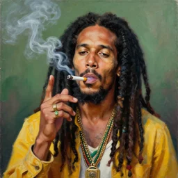 Tom Brady as Bob Marley smoking a Marijuana Cigarette, Oil on Canvas, Rastafarian, Digital Art, Trending on Artstation