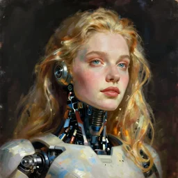 portrait of a robot by frank frazetta in the style of frank frazetta