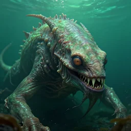 hyperrealistic close-up surrealism underwater chimera monster!!! highly detailed concept art eric zener elson peter cinematic hard green lighting high angle hd 8k sharp shallow depth of field, inspired by David Paul Cronenberg and Zdzisław Beksiński