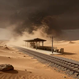 a train station in the martian desert, raytracing, martian sand storms, 8 k wallpaper, dark colors, octane render, volumetric, hyperrealism, illustration, trending on artstation, pinterest
